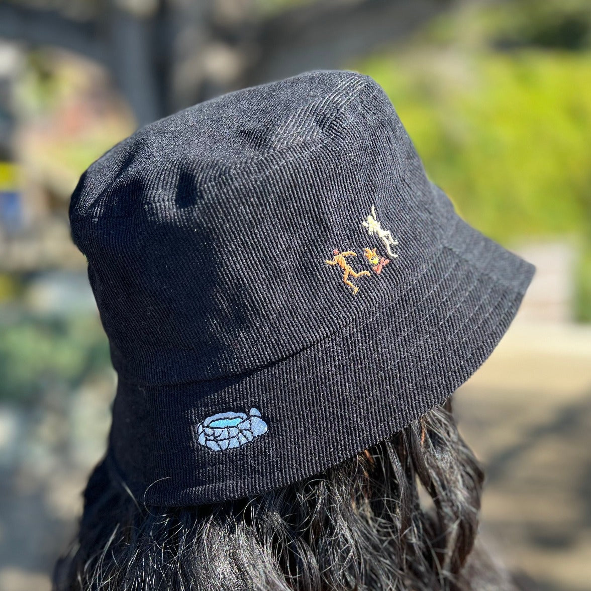 Embroidered Bucket Hat in Black by Esalen x C.Bonz