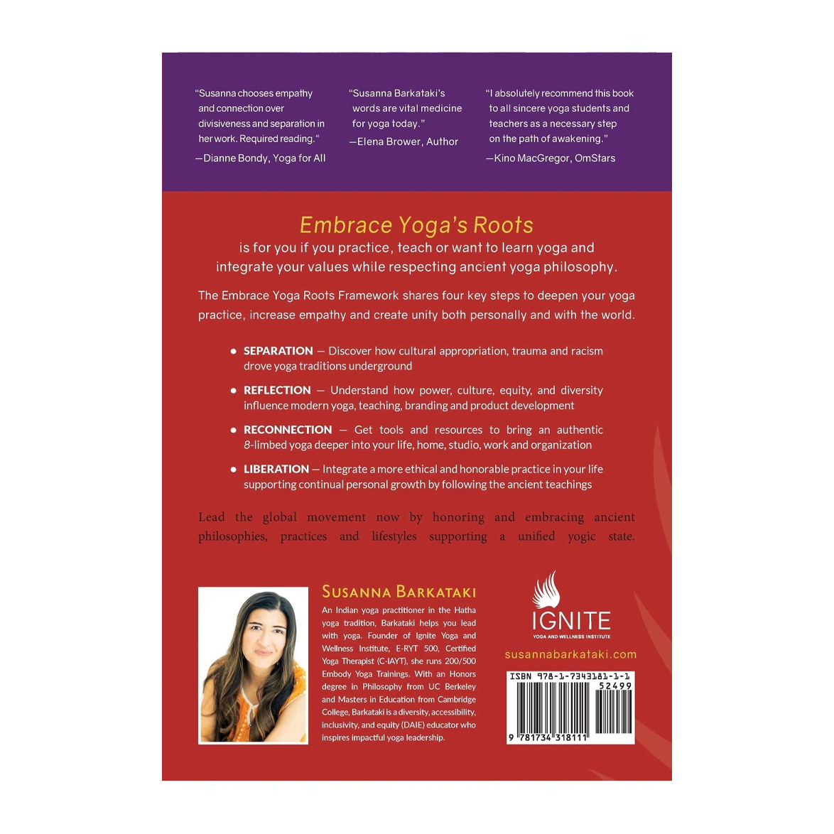 Esalen Books - Embrace Yoga's Roots by Susanna Barkataki, back cover