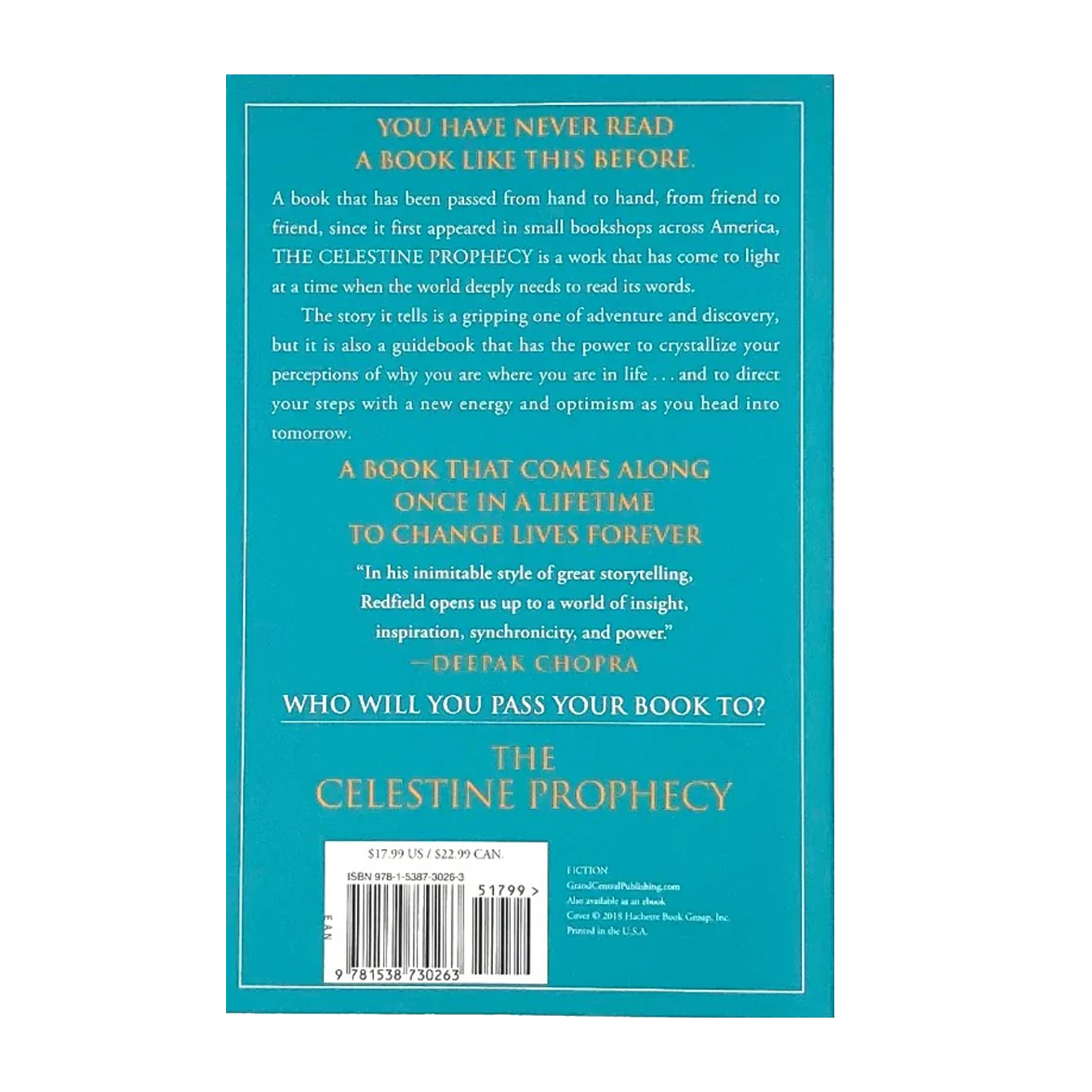 Esalen Books - The Celestine Prophecy by James Redfield, back cover