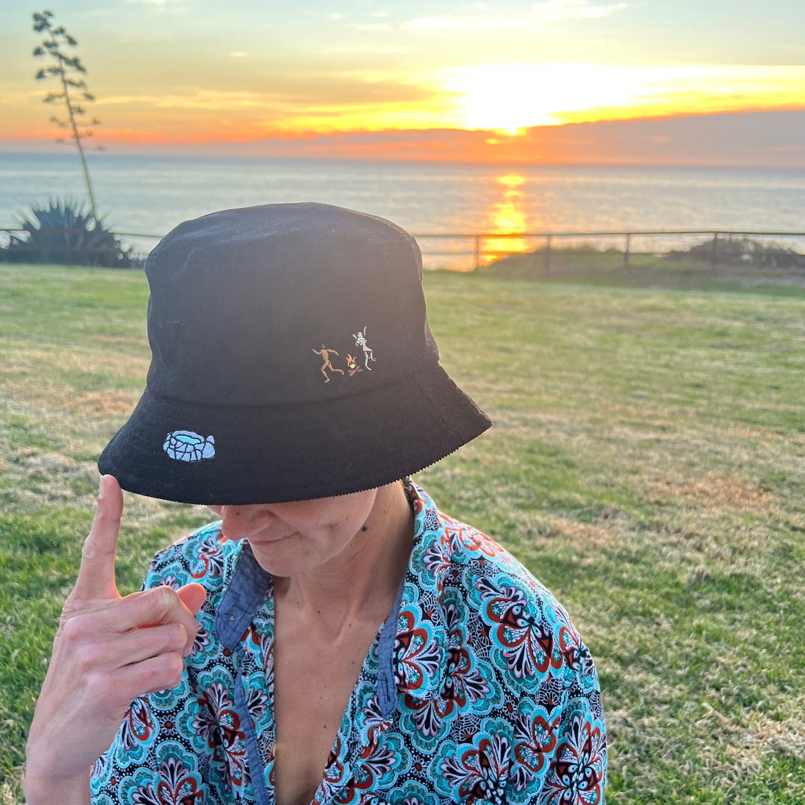 Embroidered Bucket Hat in Black by Esalen x C.Bonz
