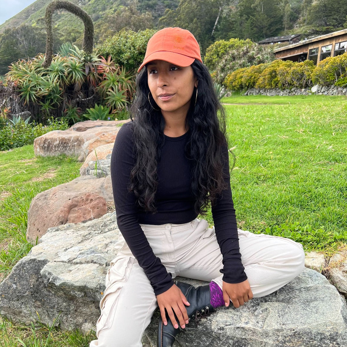 Esalen Sunbeam Logo Baseball Hat in Burnt Orange