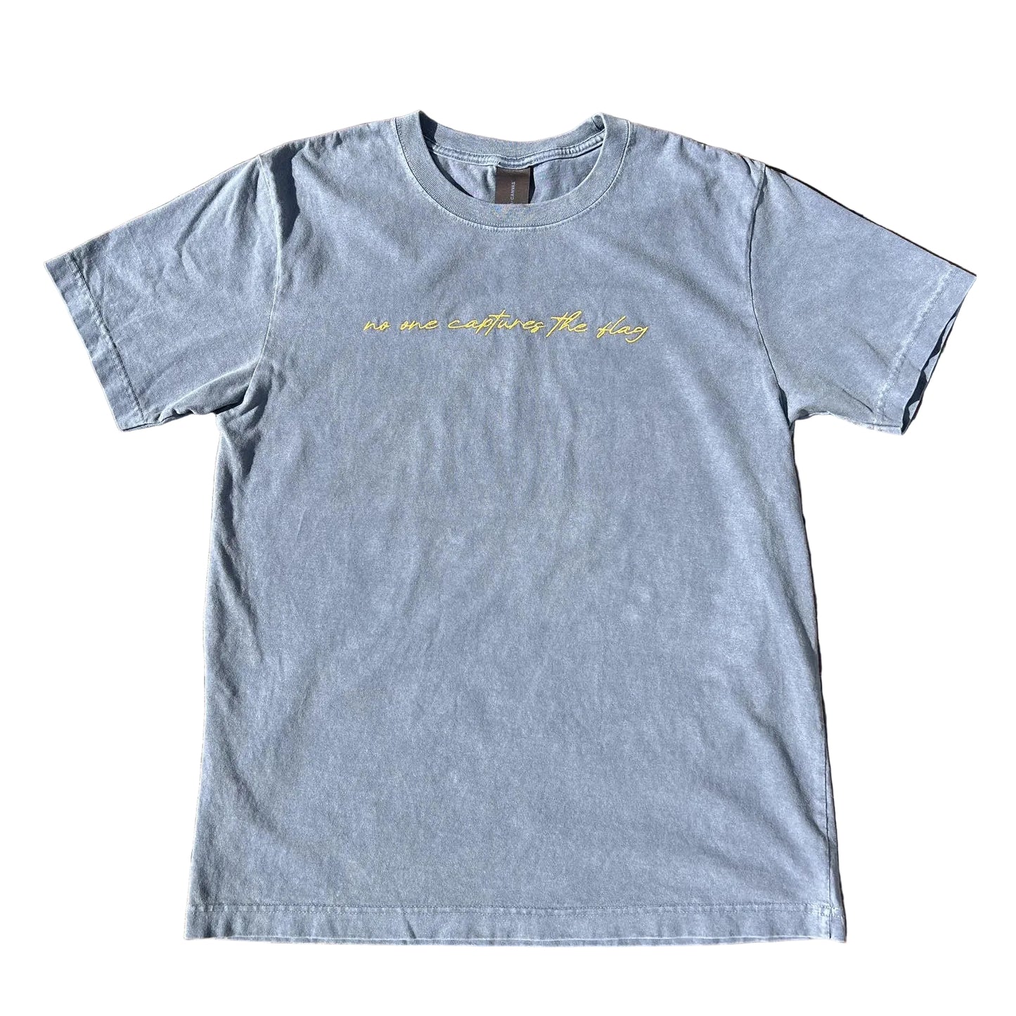 Esalen No One Captures the Flag Embroidered T'Shirt in Denim Blue