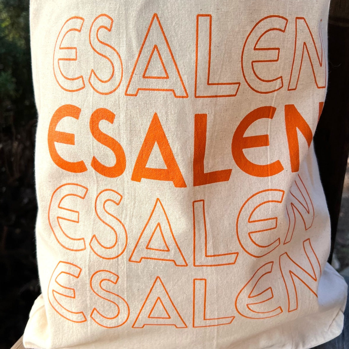 Esalen Stacked Logo Canvas Tote Bag in Orange