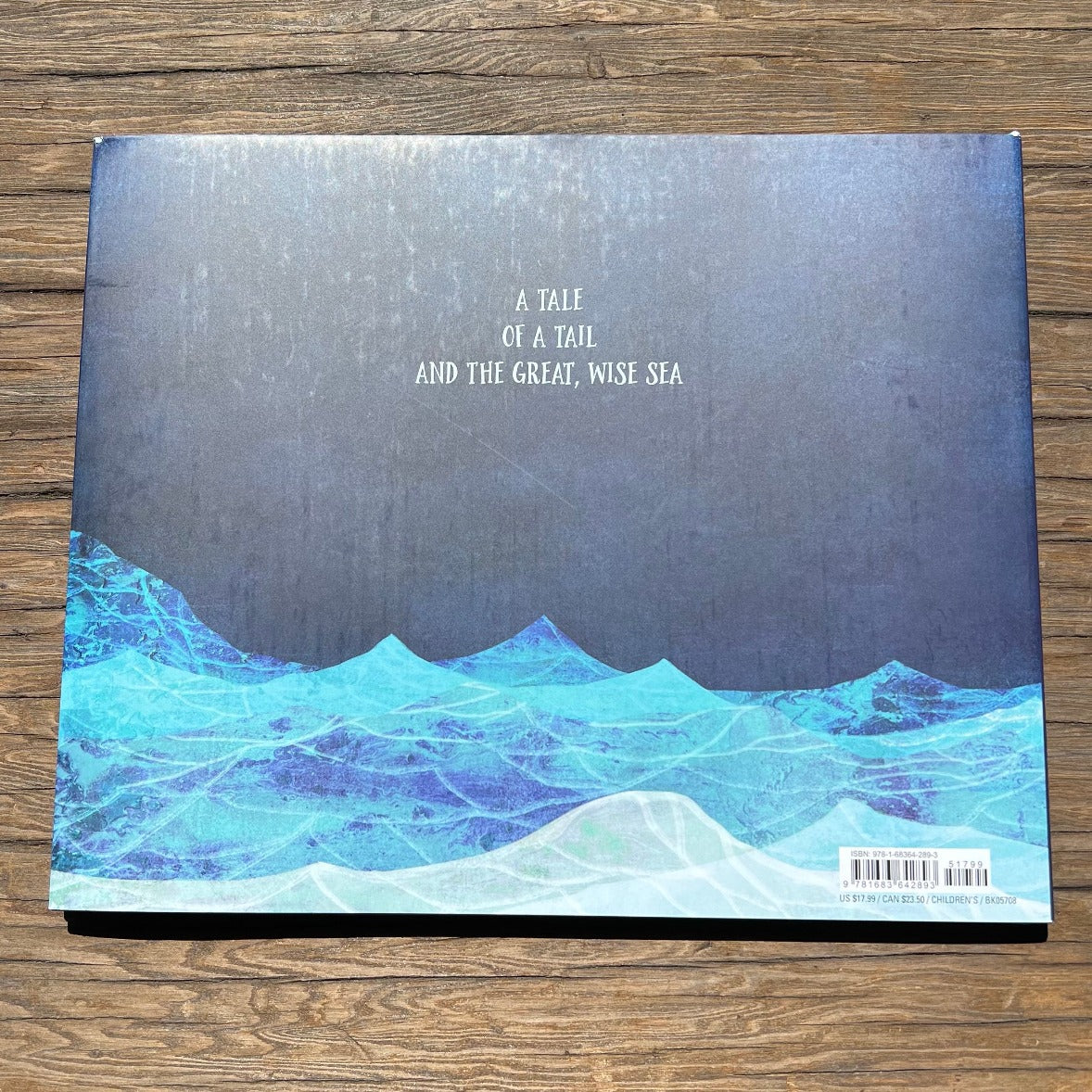 Esalen Children's Books The Fish Who Found The Sea by Alan Watts back cover on wood table