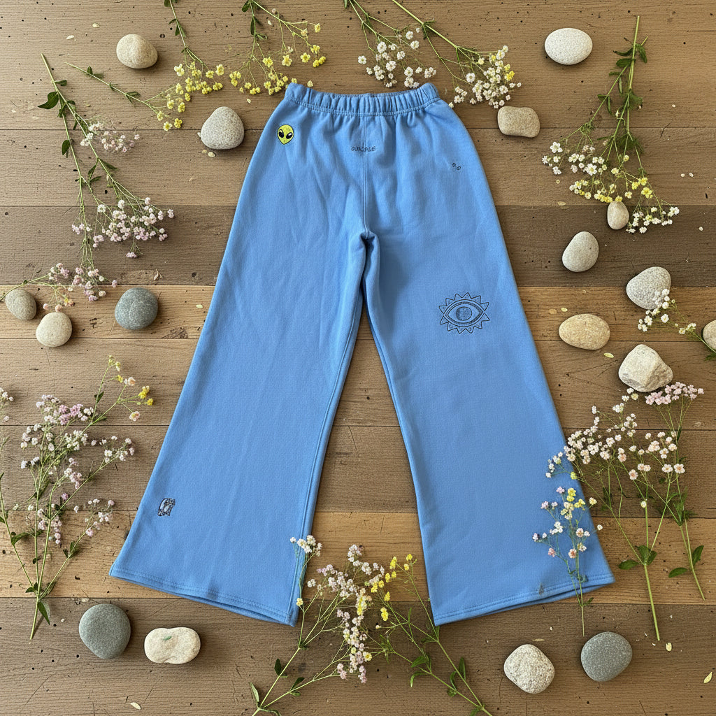 Esalen Blue Skies Embroidered Wide Leg Pant in Blue by C-Bonz x Esalen