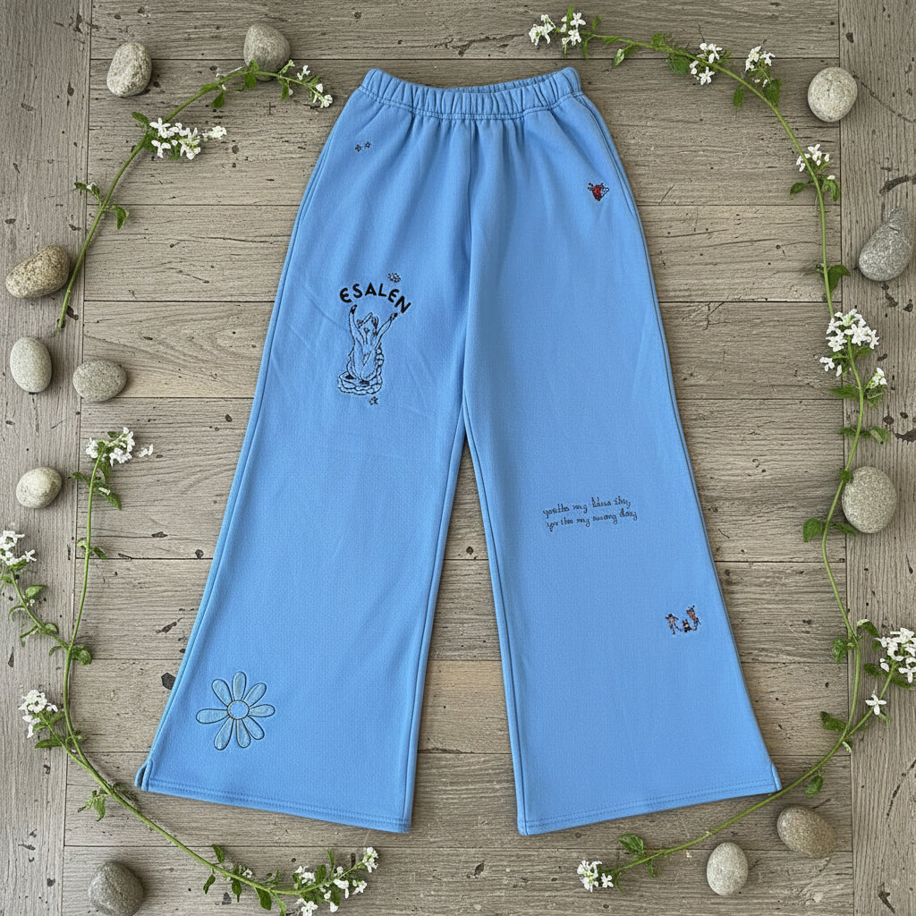Esalen Blue Skies Embroidered Wide Leg Pant in Blue by C-Bonz x Esalen
