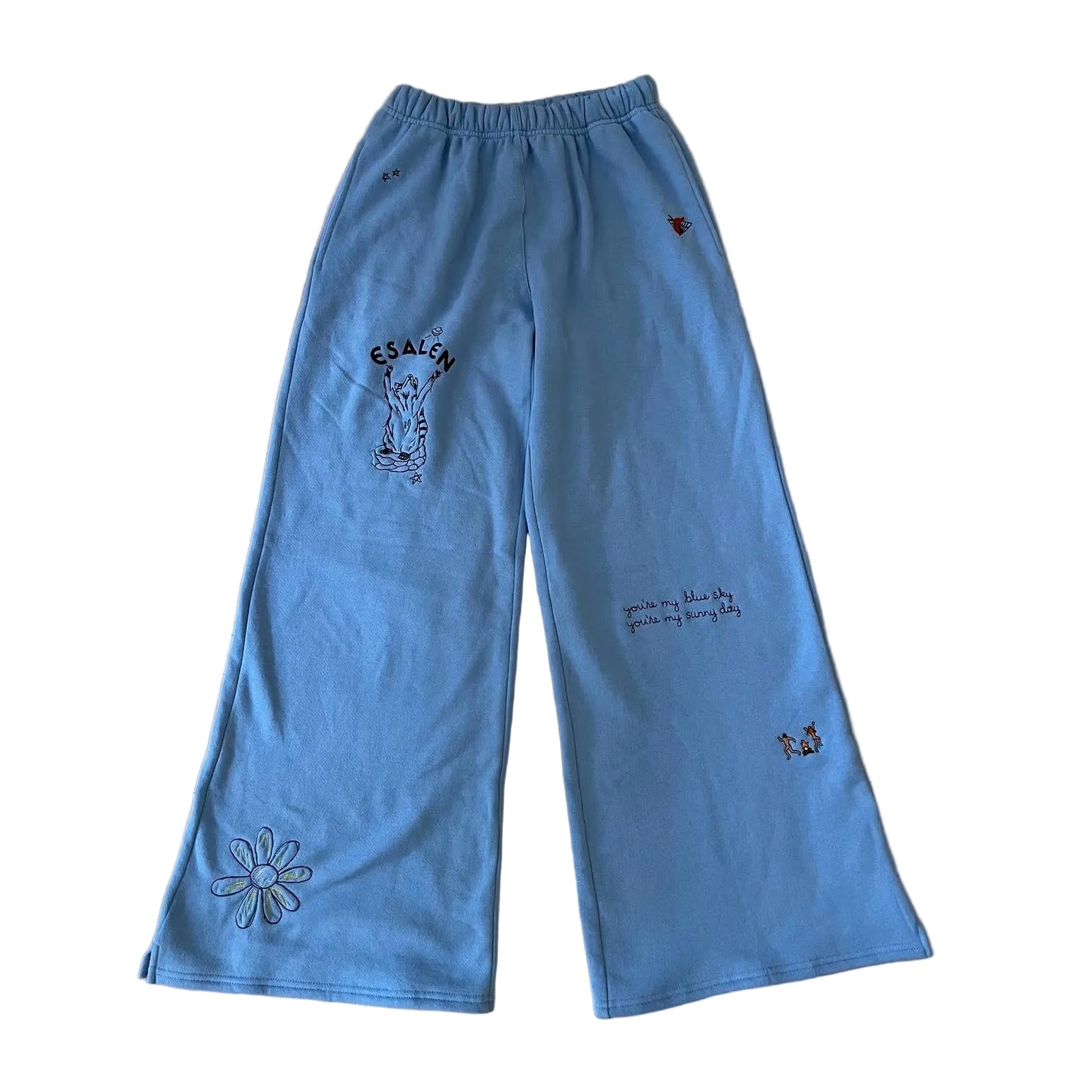 Esalen Blue Skies Embroidered Wide Leg Pant in Blue by C-Bonz x Esalen