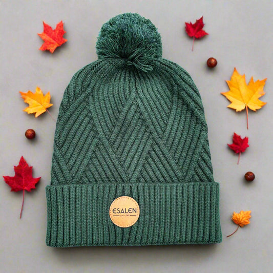 Pom Pom Beanie in Dark Green