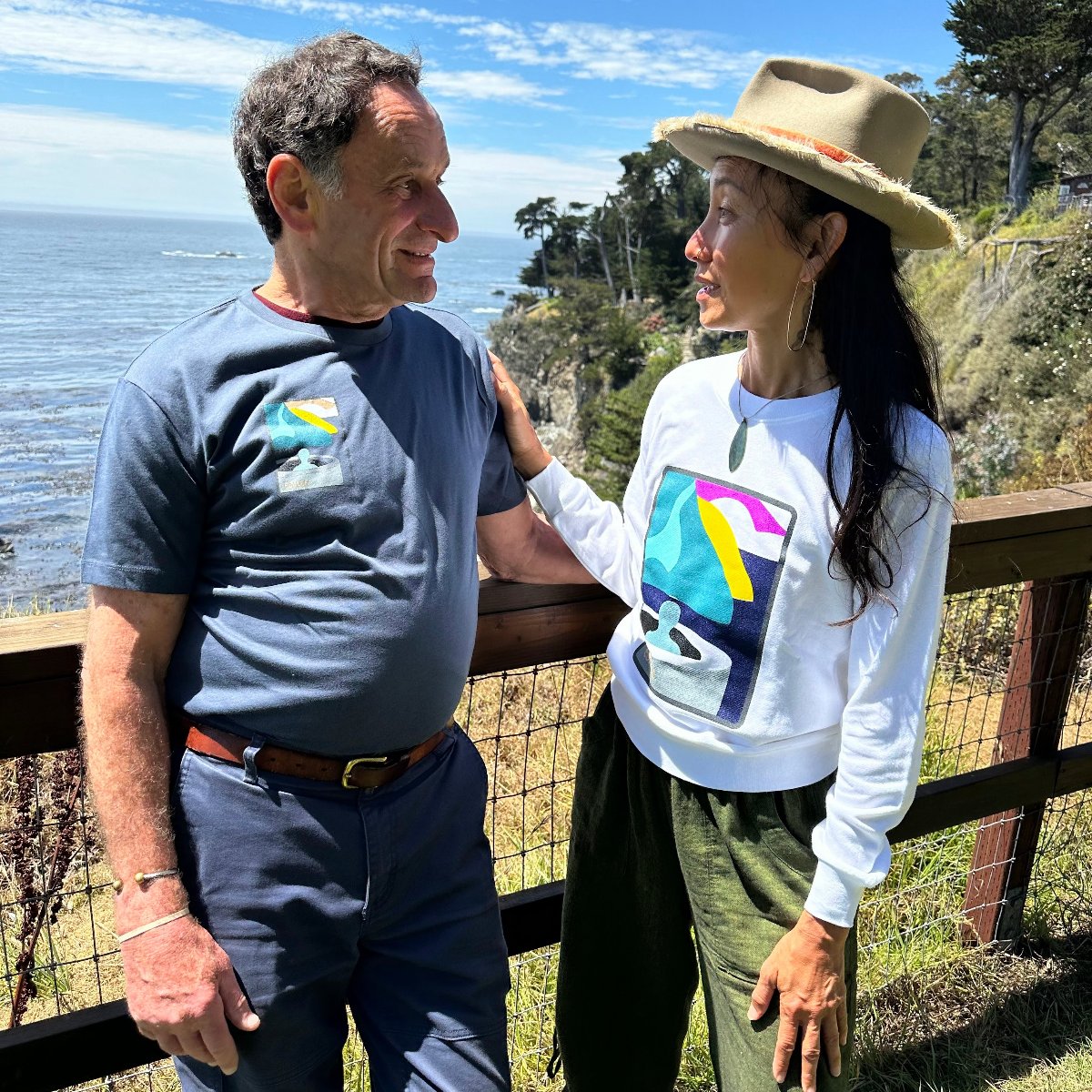 Esalen Baths View w/Tan Cliffside T-Shirt in Light Navy