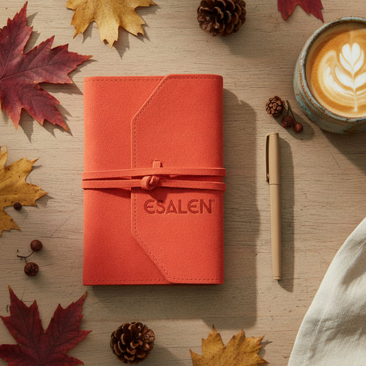 Esalen Logo Suede Tie Journal in Vermilion