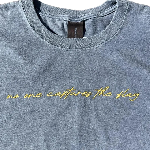 Esalen No One Captures the Flag Embroidered T'Shirt in Denim Blue