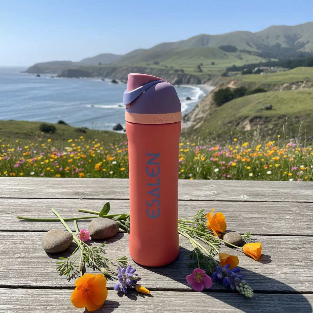 Esalen Classic Logo Owala Freesip Bottle in Terracotta Sunset