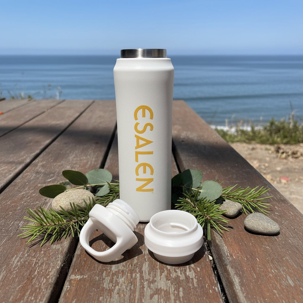 Esalen Logo Bottle in Marshmallow w/Yellow Logo