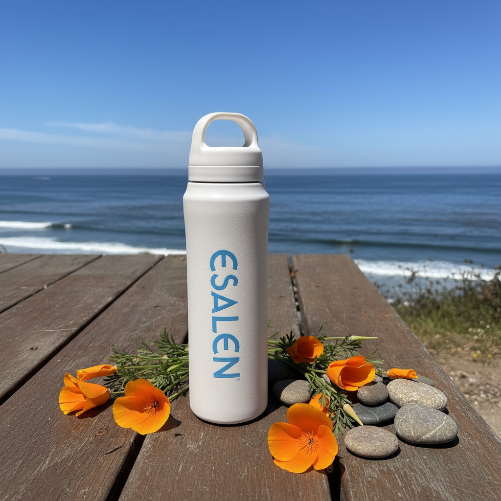 Esalen Logo Bottle in Marshmallow w/Blue Logo