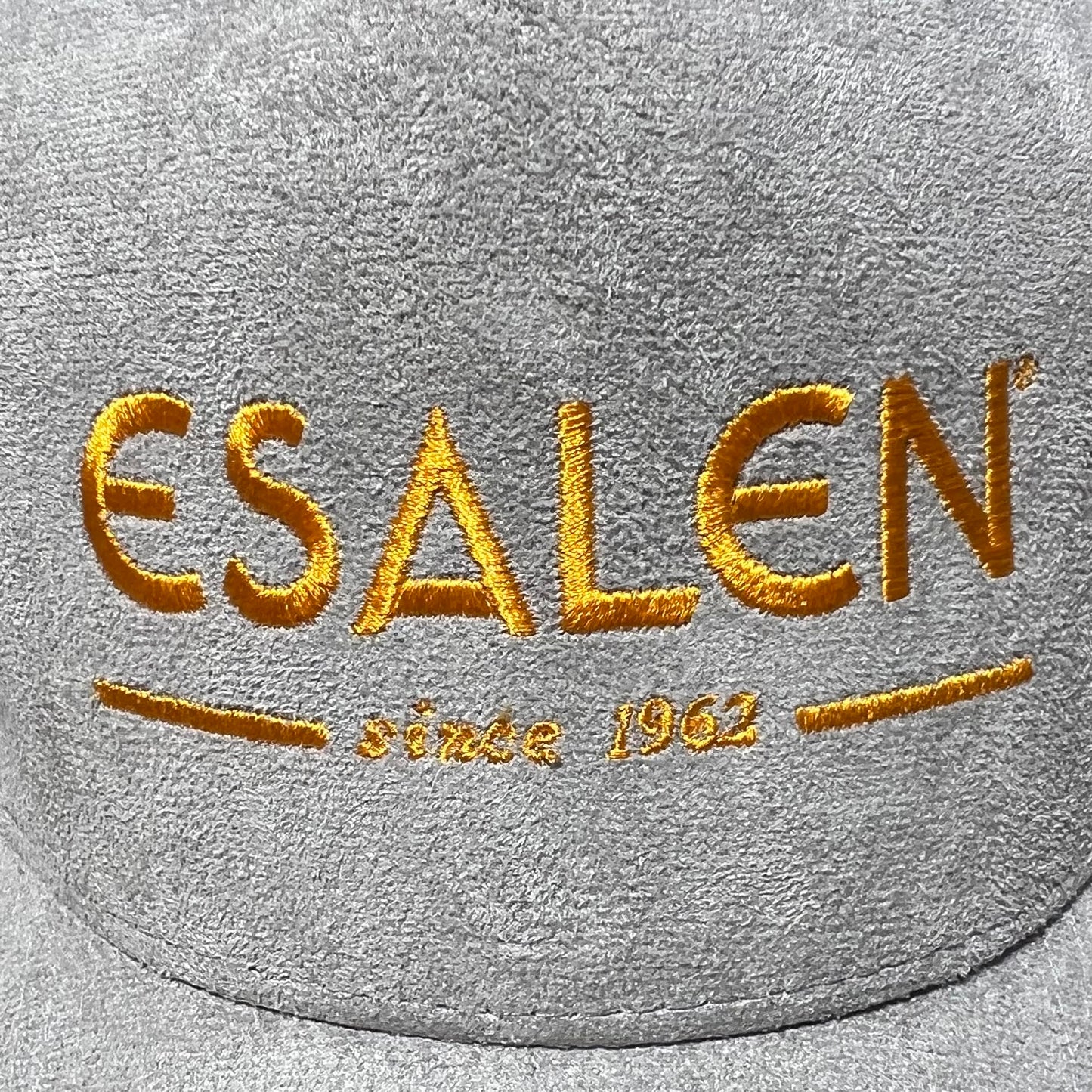 Esalen Since 1962 Logo Suede Trucker Hat in Soft Grey
