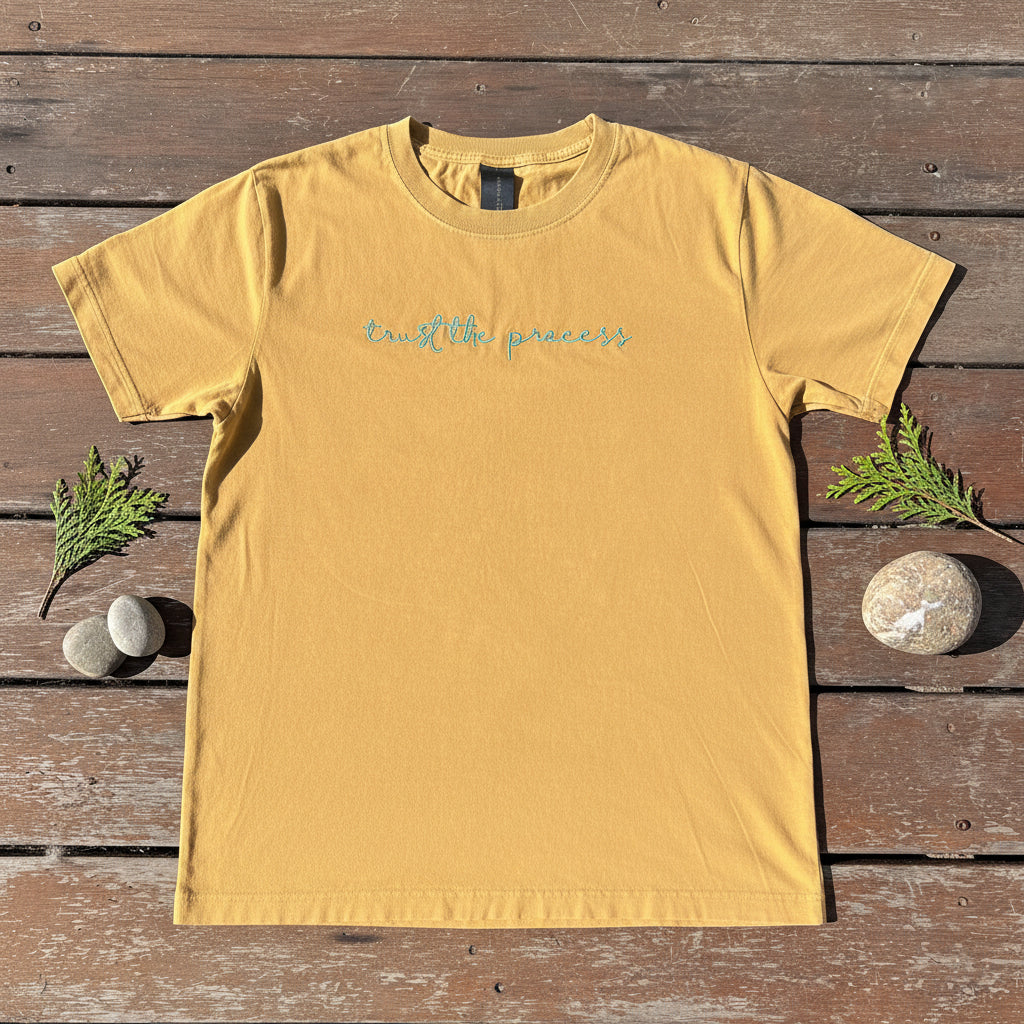 Esalen Trust the Process Embroidered T'Shirt in Mustard
