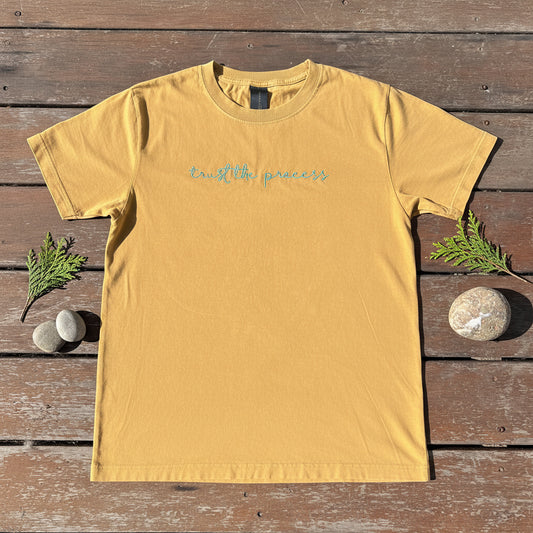 Esalen Trust the Process Embroidered T'Shirt in Mustard