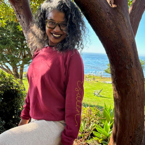 Grateful & Cozy Esalen Logo Sleeve Sweatshirt in Maroon