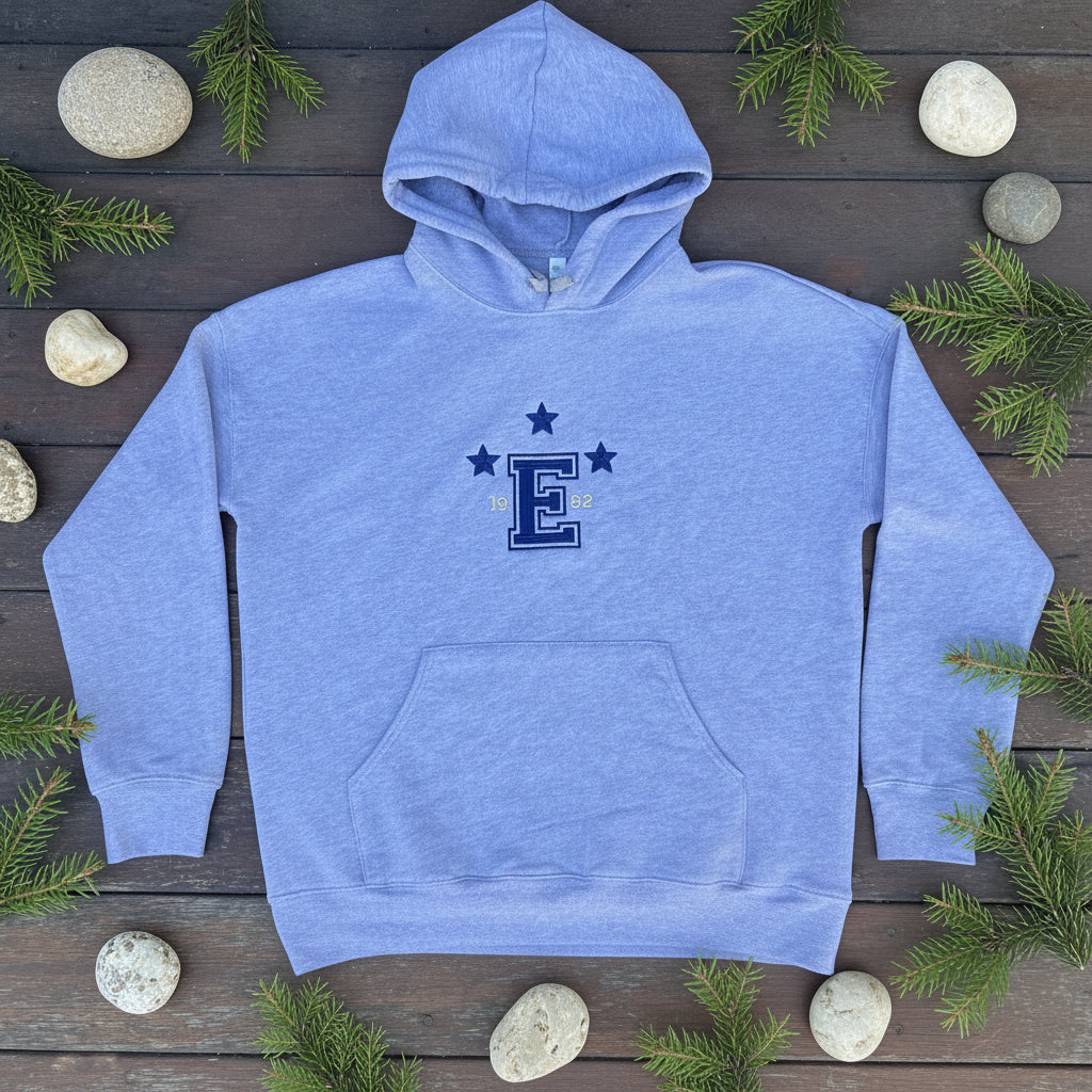 Stars & Esalen E Logo Embroidered Hoodie in Heather Grey