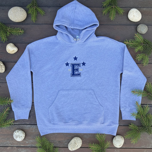 Stars & Esalen E Logo Embroidered Hoodie in Heather Grey