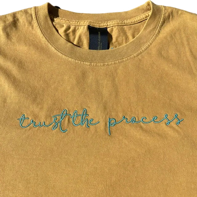 Esalen Trust the Process Embroidered T'Shirt in Mustard