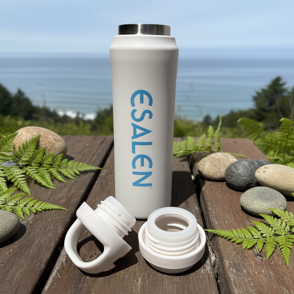 Esalen Logo Bottle in Marshmallow w/Blue Logo