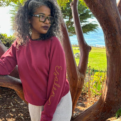 Grateful & Cozy Esalen Logo Sleeve Sweatshirt in Maroon