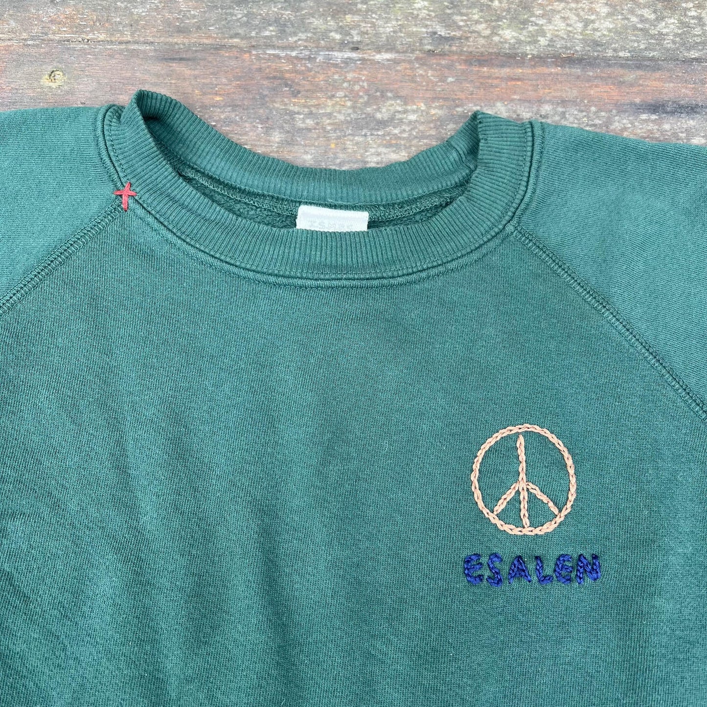 Embroidered Peace Symbol Sweatshirt in Pine Green - ISBMS x Esalen