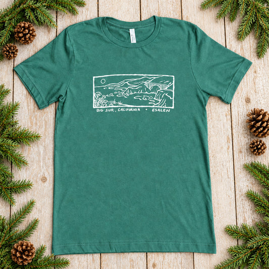 Esalen Big Sur Fire Relief T-Shirt in Pine Green