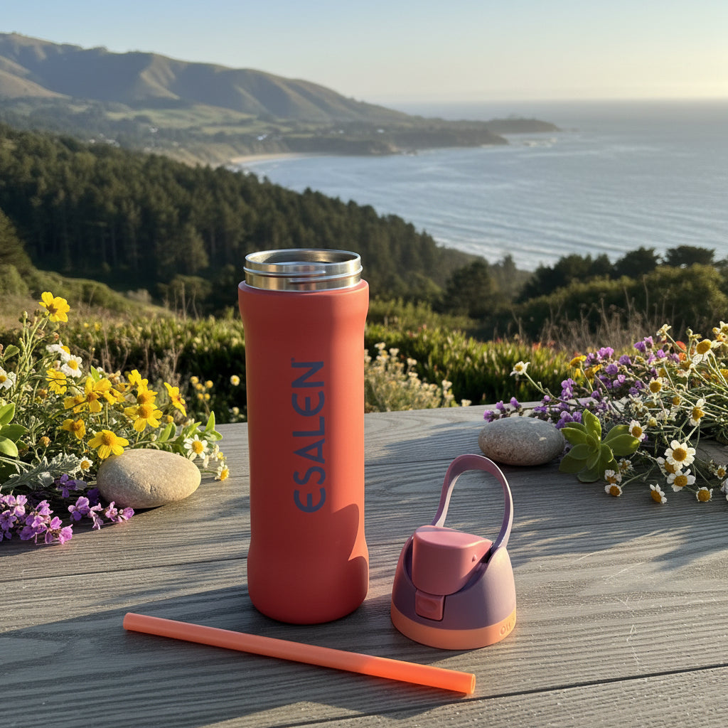 Esalen Classic Logo Owala Freesip Bottle in Terracotta Sunset