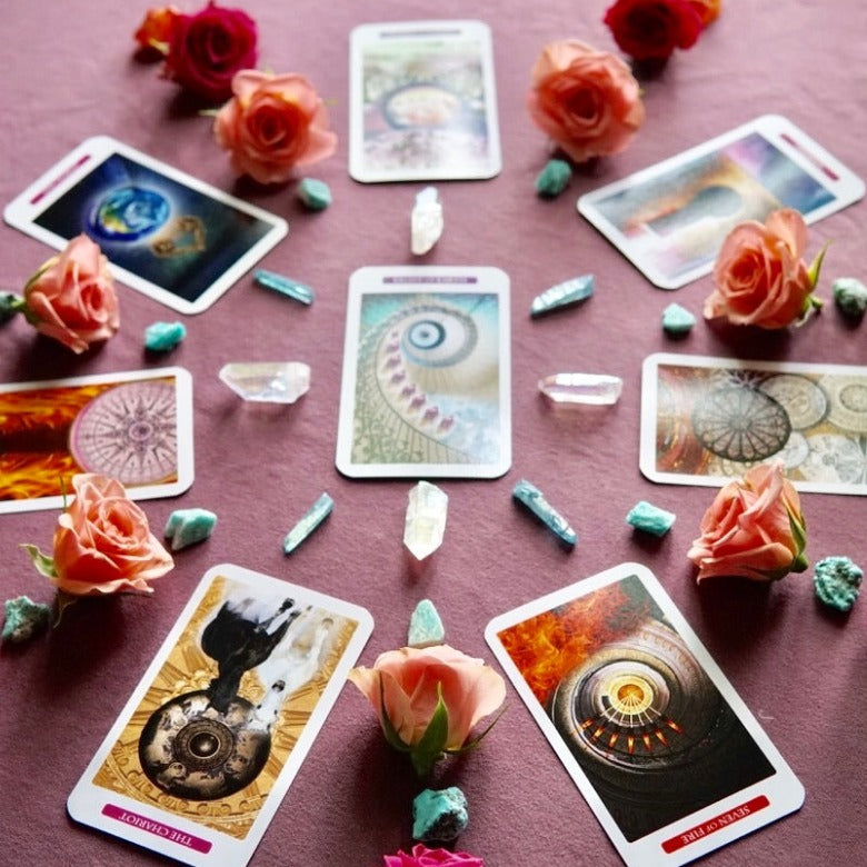 Esalen Books - Beauty of the Tarot Deck by Brenda Rose cards with crystals and roses