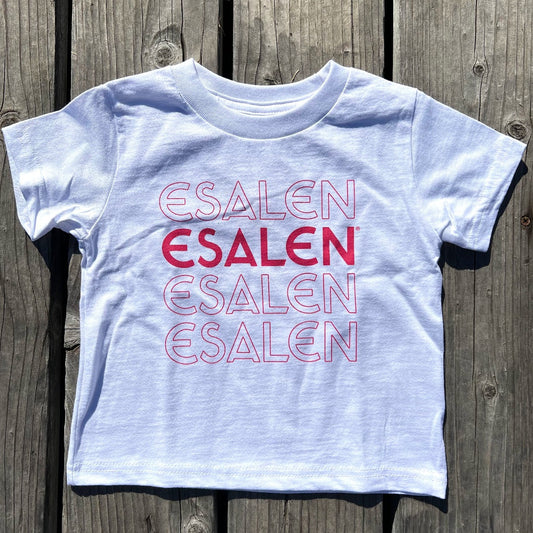 Esalen Stacked Logo Toddler T-Shirt in White, Size 3T